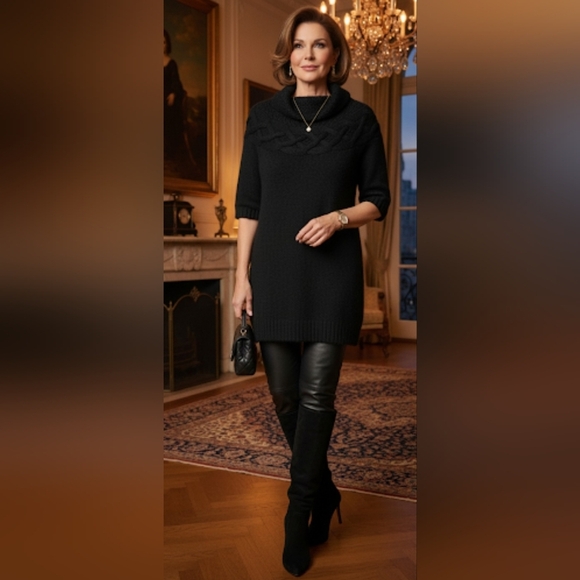 Theory Mirna Warmth Wool Cashmere Black Turtleneck Sweater Dress Tunic S… - Picture 16 of 16